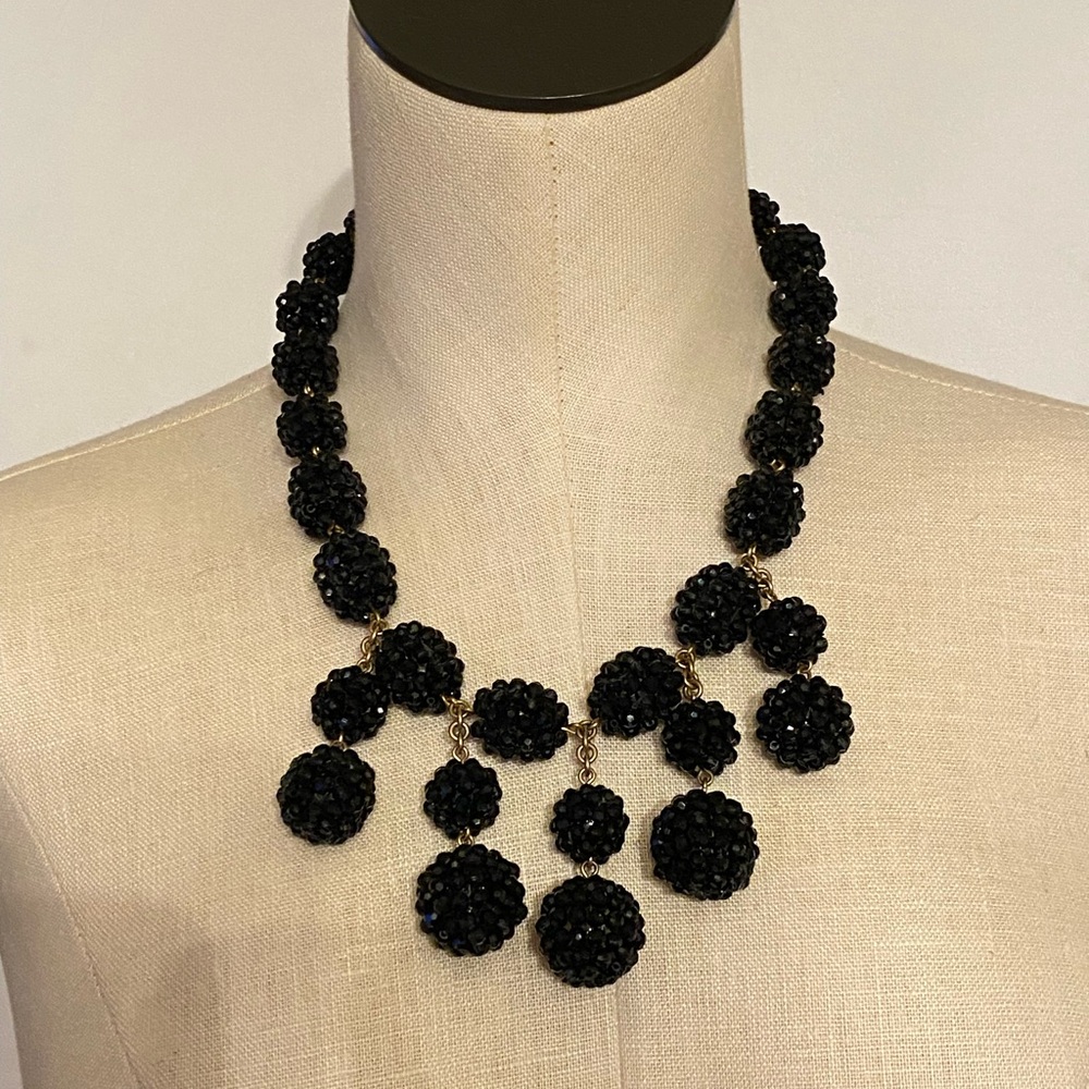 J. Crew Black Crystal Beaded Blackberry Baubles Statement Necklace - Adjustable